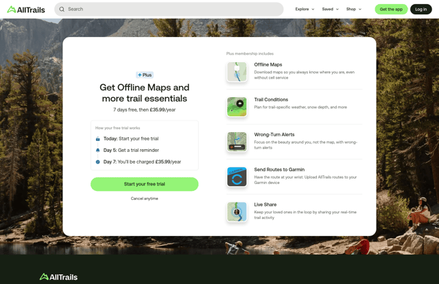 AllTrails landing page