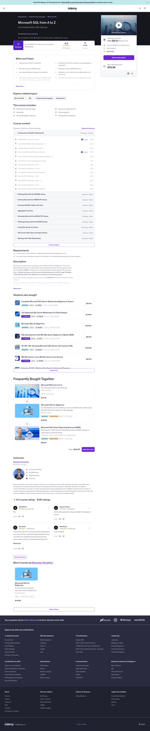 Udemy landing page