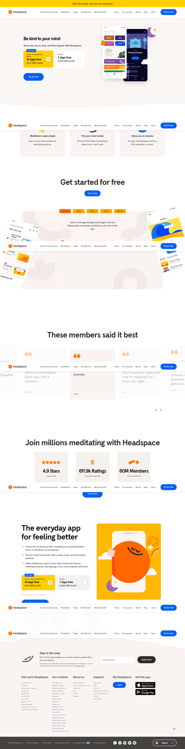 Headspace landing page
