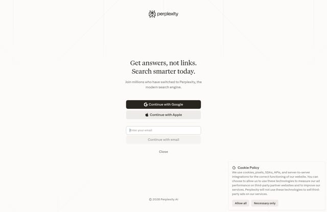 Perplexity AI landing page