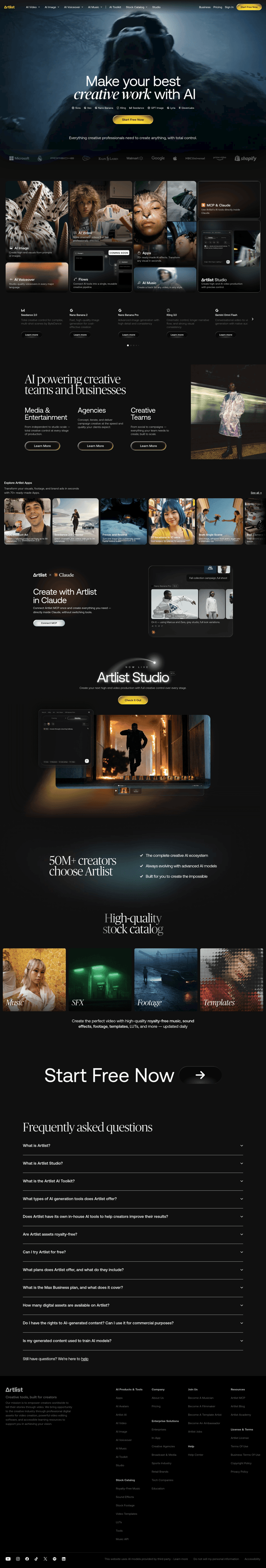 Artlist landing page