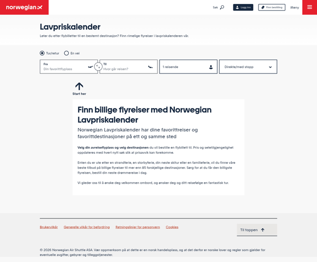 Norwegian landing page