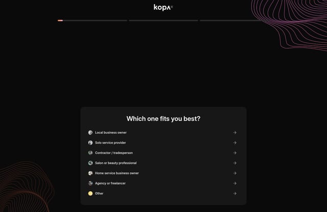 Kopa landing page