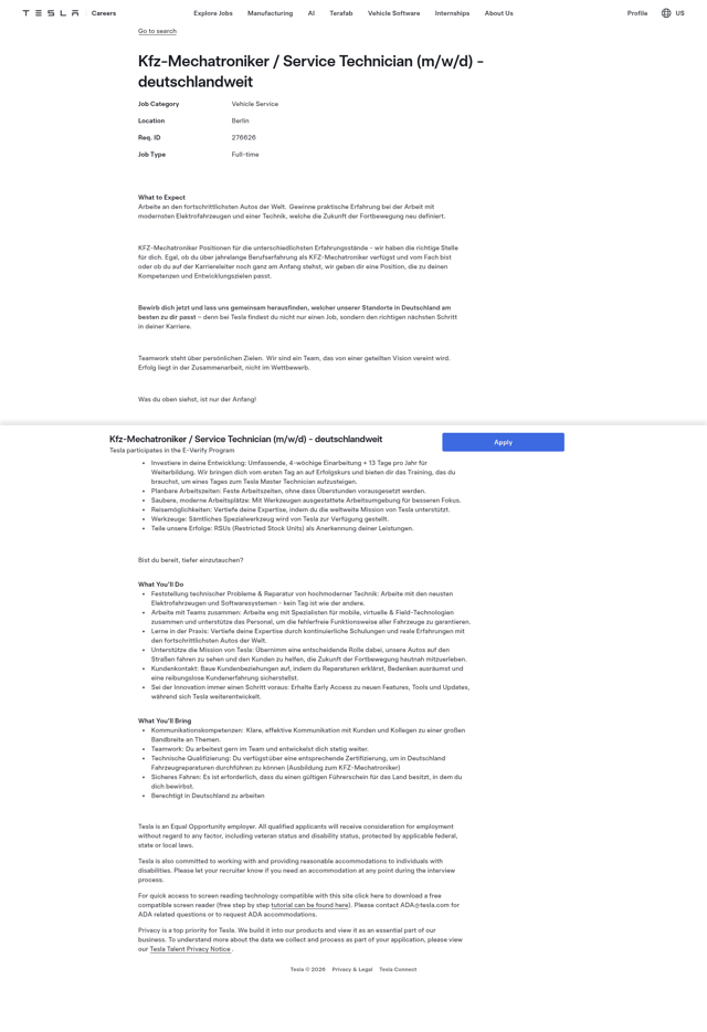 Tesla landing page