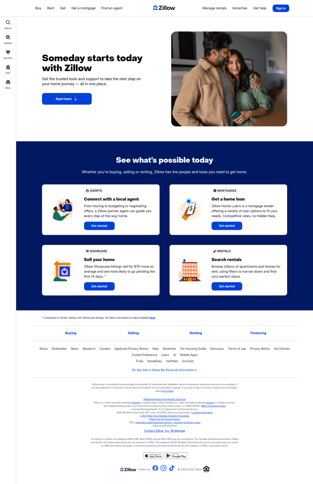 Zillow landing page