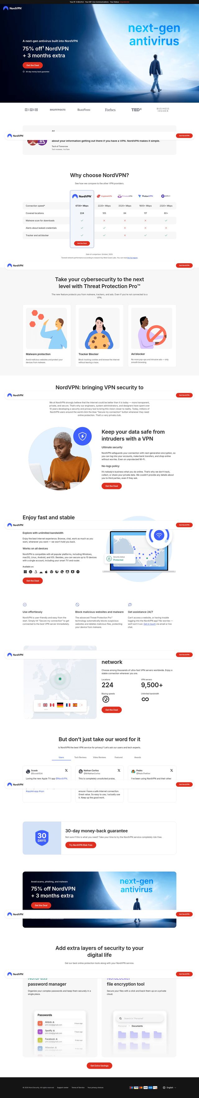 NordVPN landing page