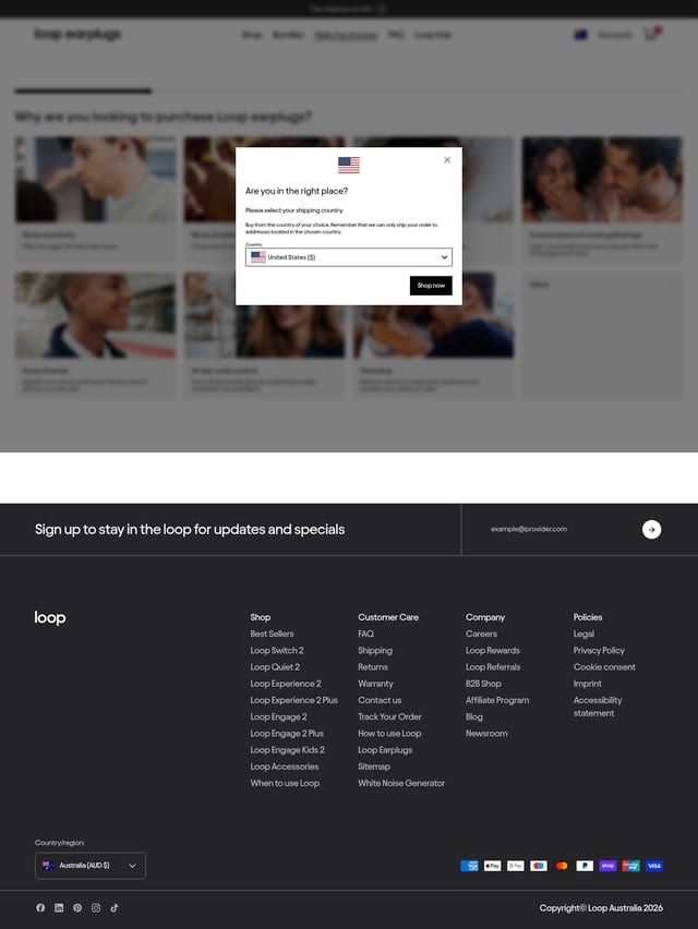 Loop Earplugs landing page
