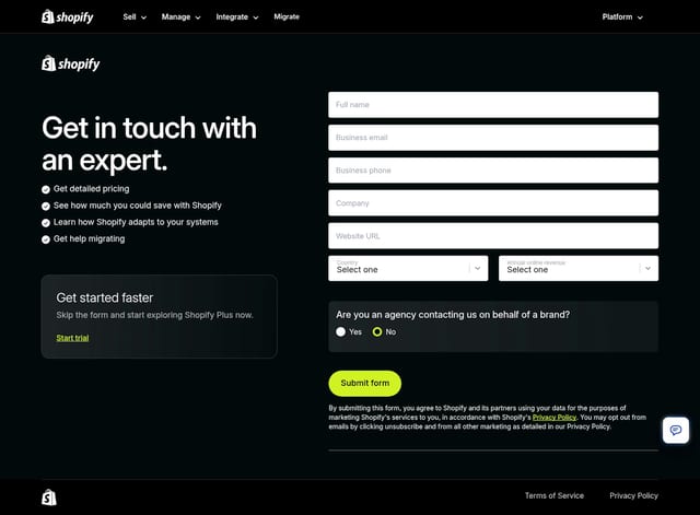 Shopify landing page