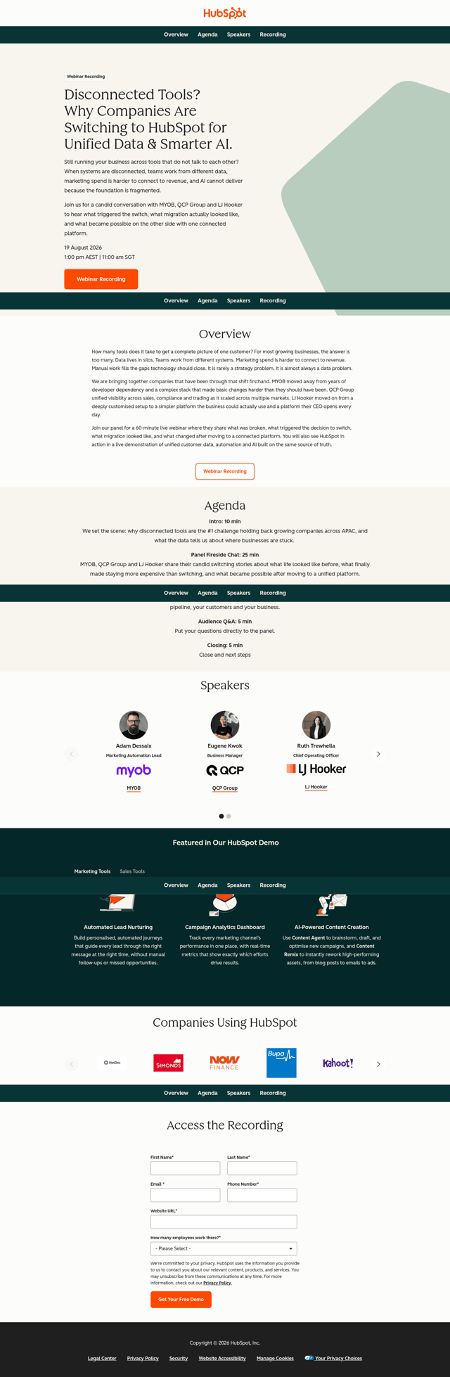 HubSpot landing page