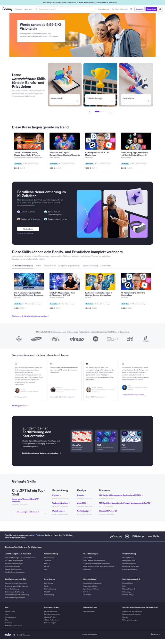 Udemy landing page
