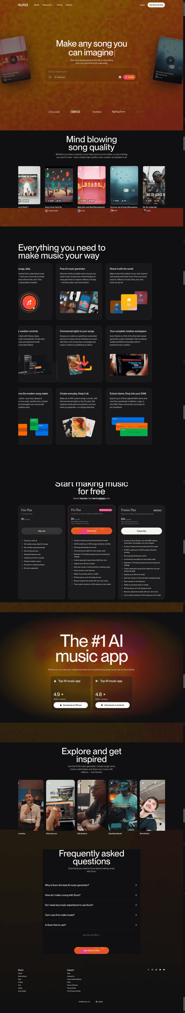 Suno landing page