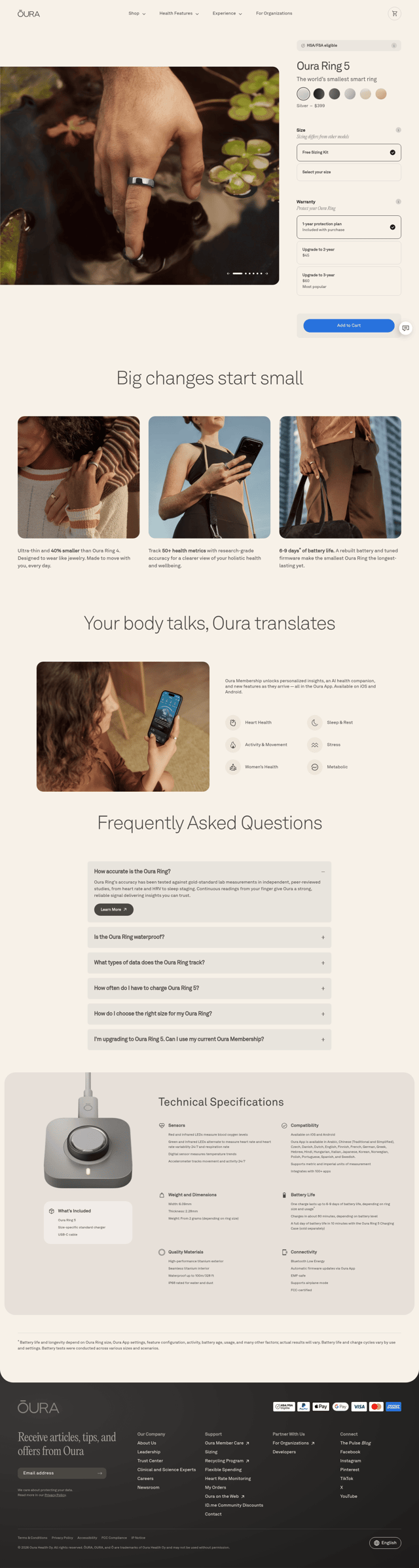 ŌURA landing page