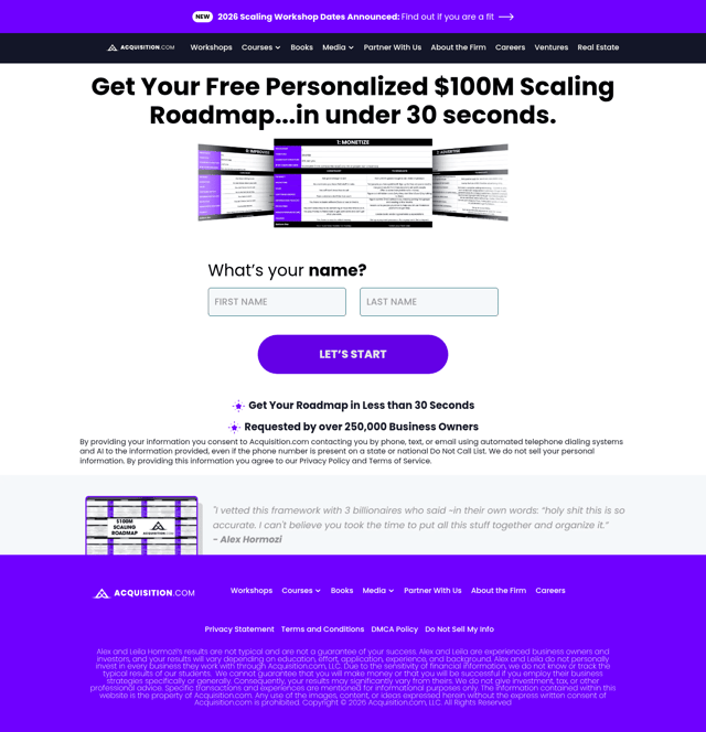 Alex hormozi landing page