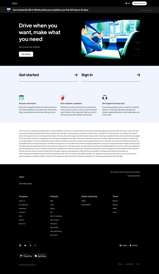 Uber landing page