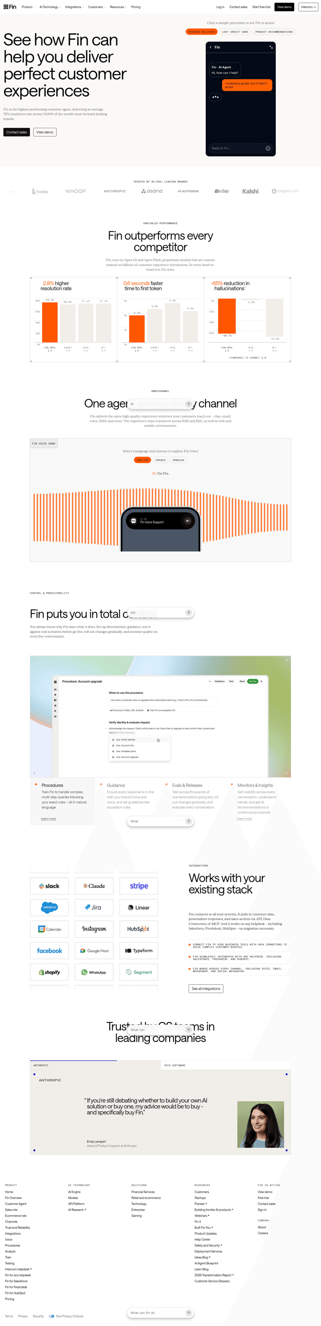 Intercom landing page