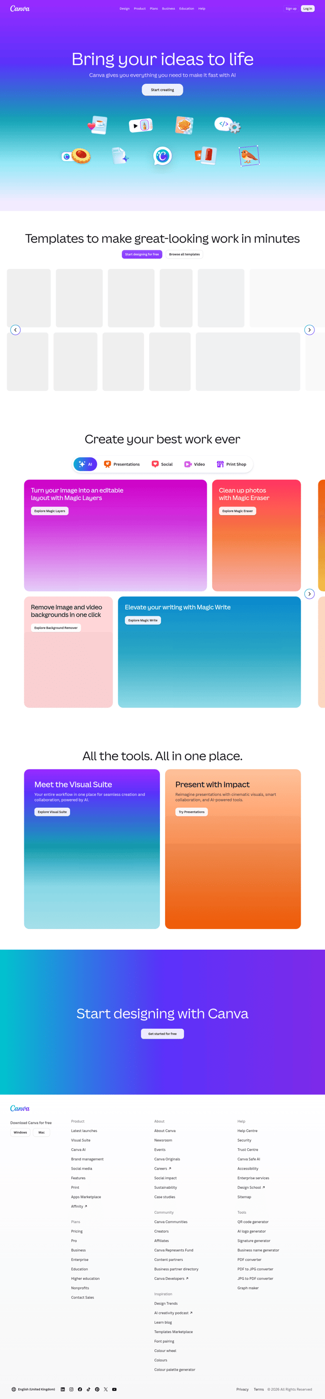 Canva landing page
