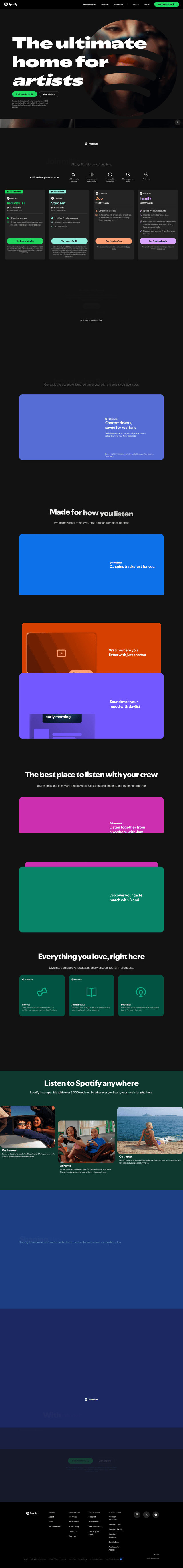 Spotify landing page