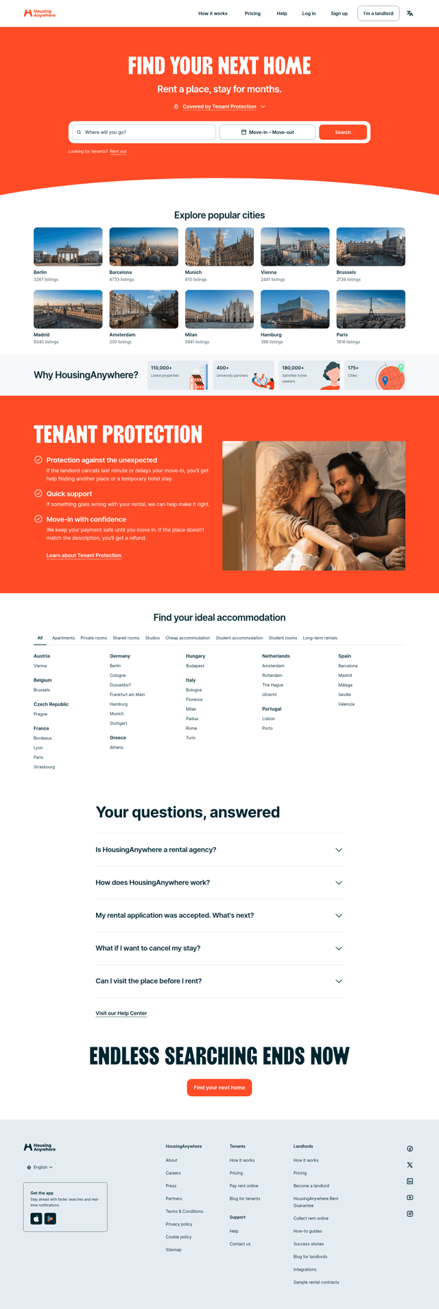 HousingAnywhere landing page