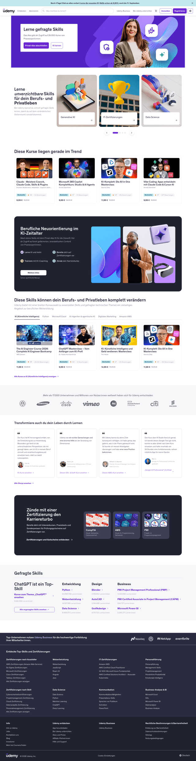 Udemy landing page