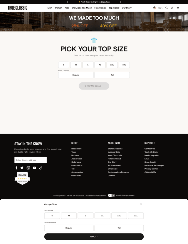 True Classic landing page