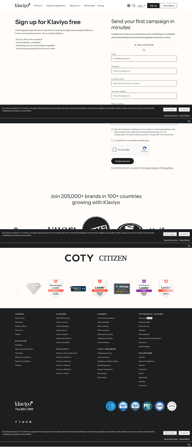 Klaviyo landing page