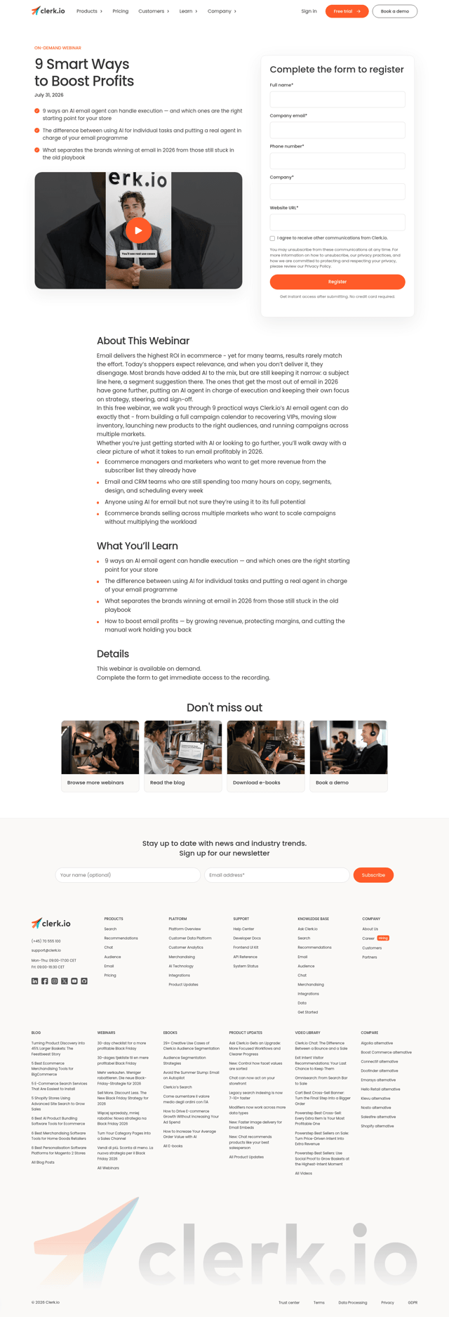 Clerk landing page
