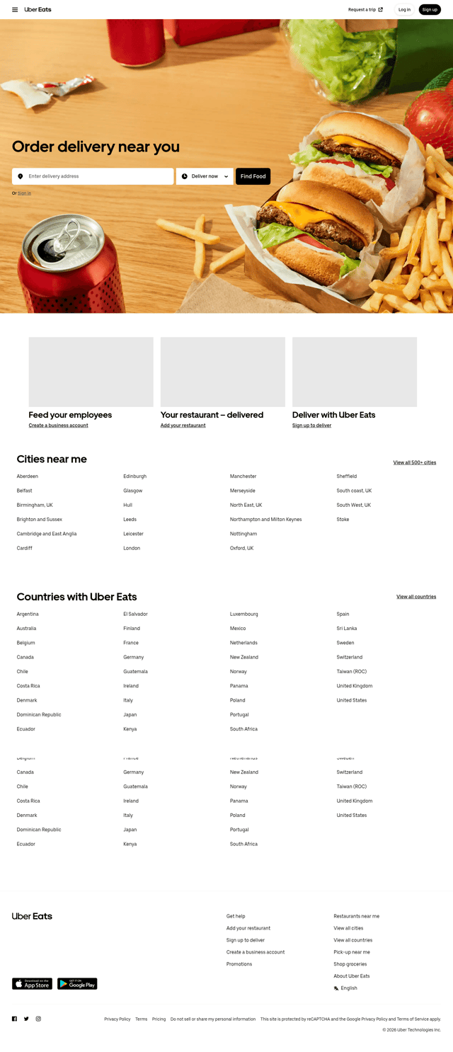 Uber landing page