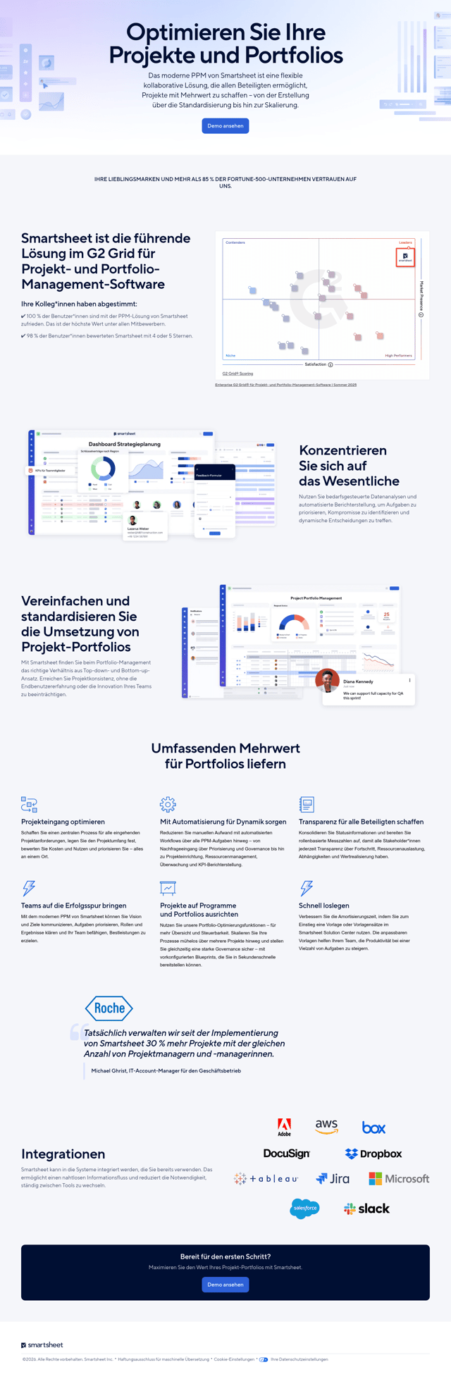 Smartsheet landing page