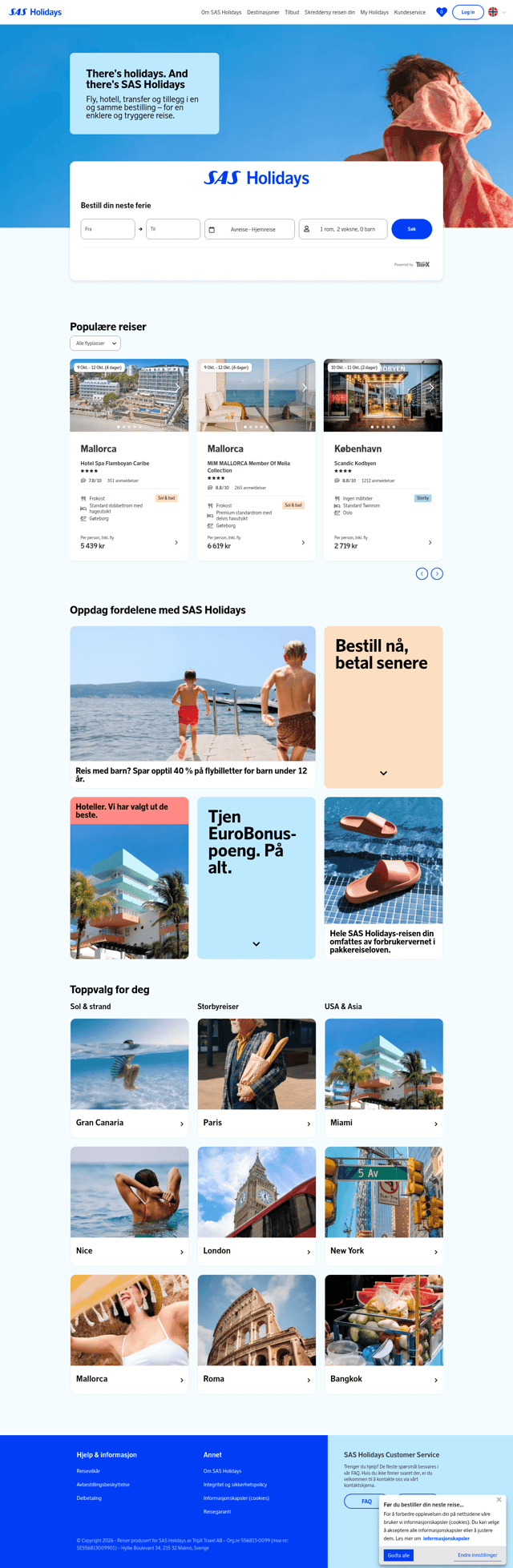 Scandinavian Airlines landing page