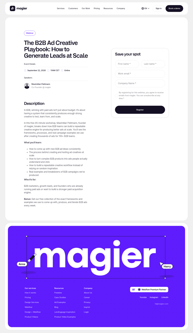 Magier landing page