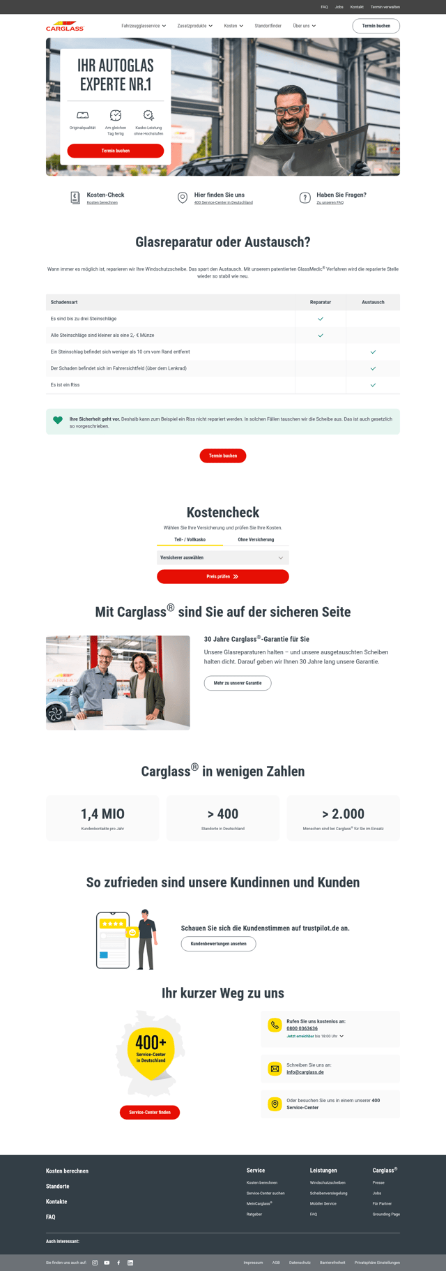 Carglass landing page
