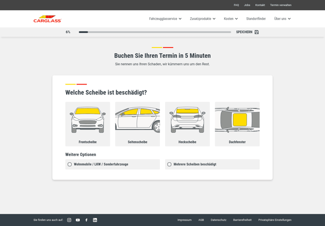 Carglass landing page