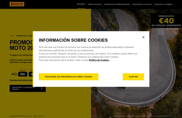 Pirelli landing page