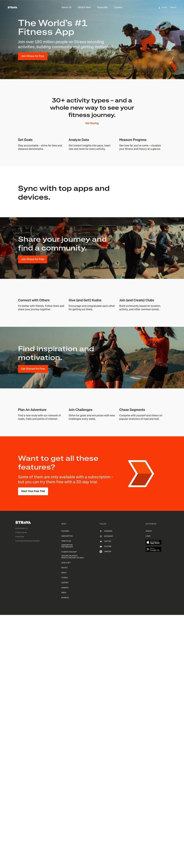 Strava landing page