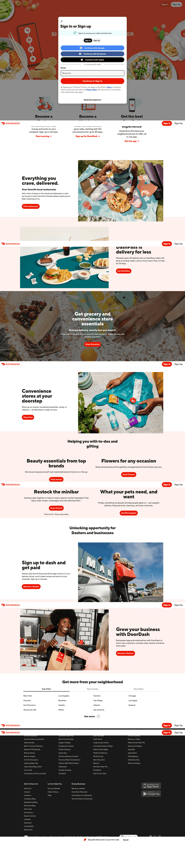 DoorDash landing page