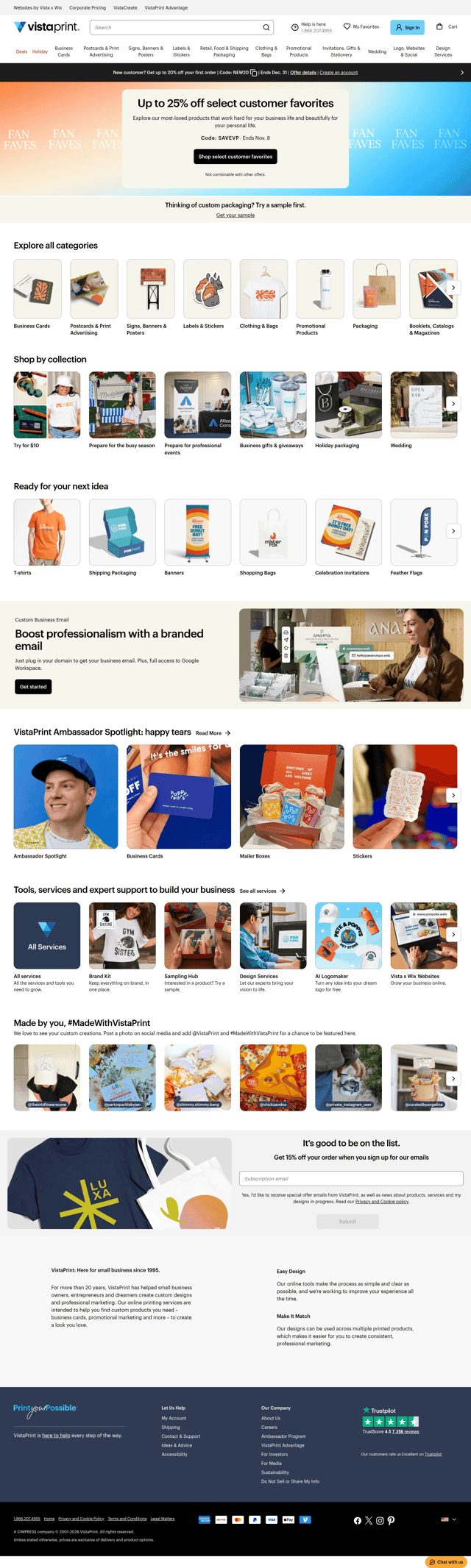 Vistaprint landing page