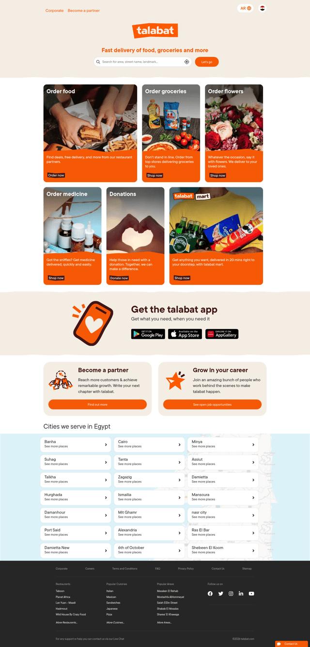 Talabat landing page