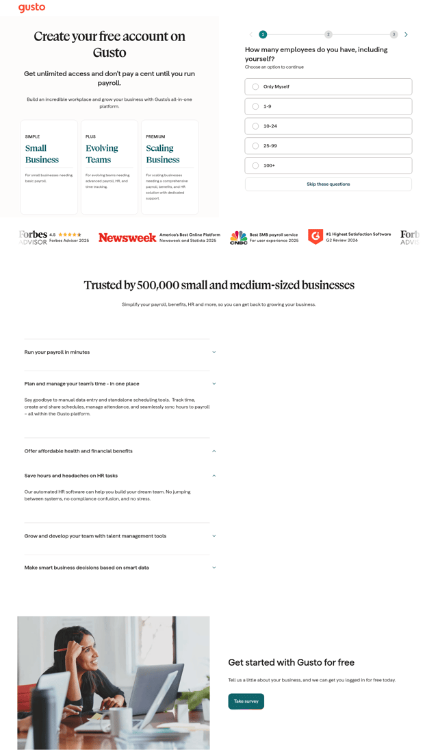 Gusto landing page