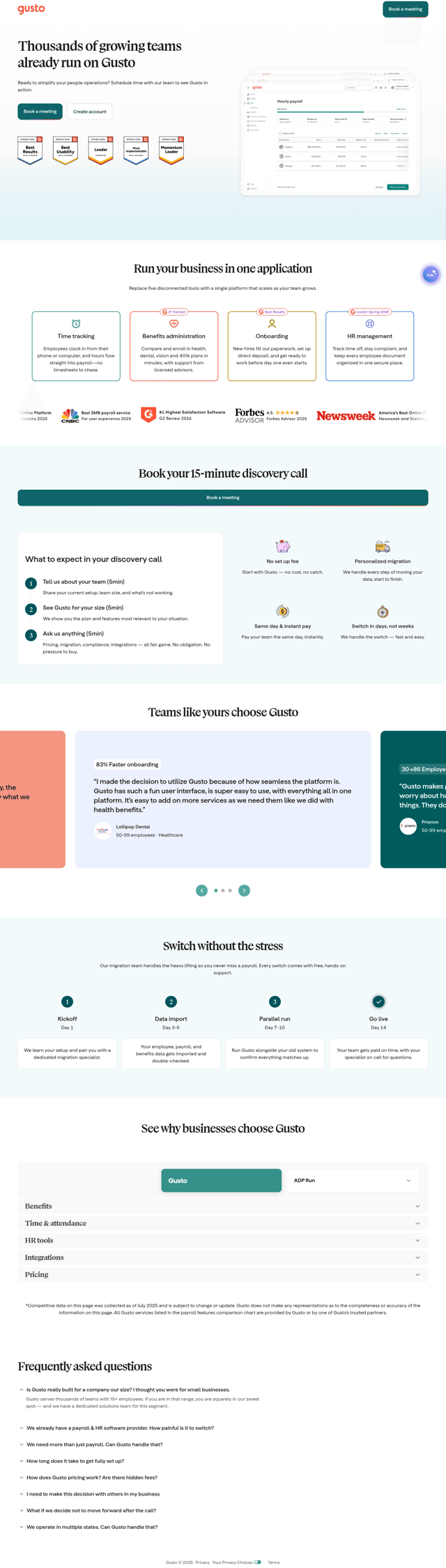 Gusto landing page