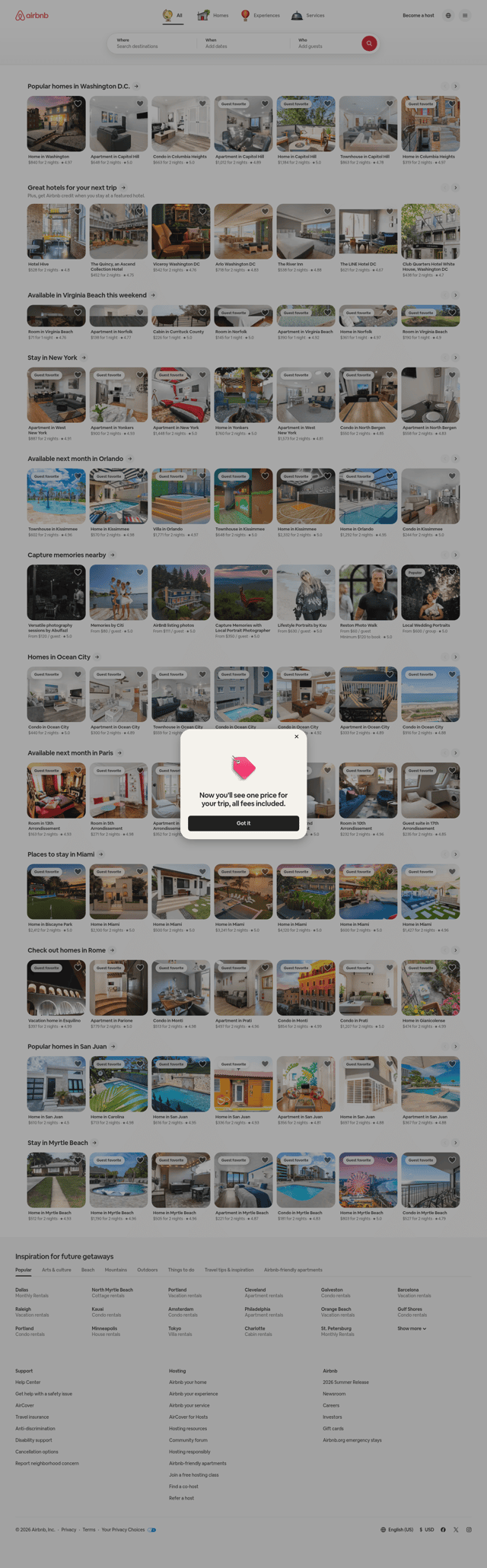 Airbnb landing page