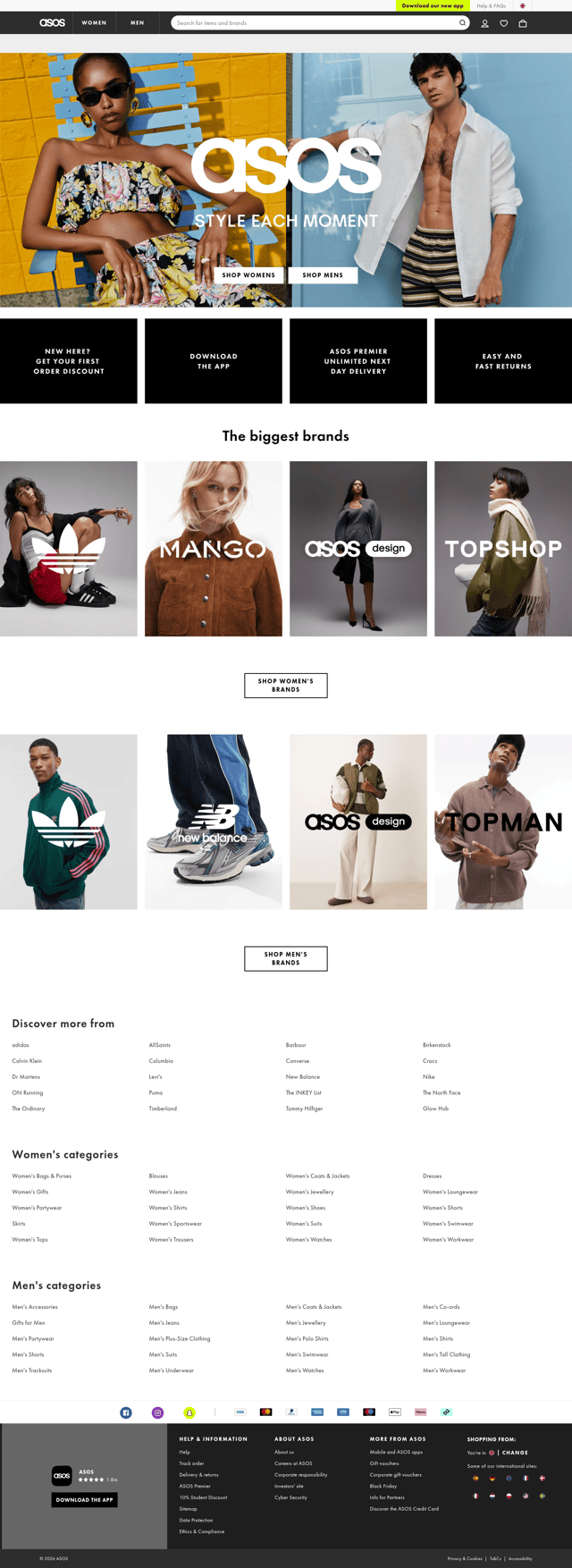 ASOS landing page