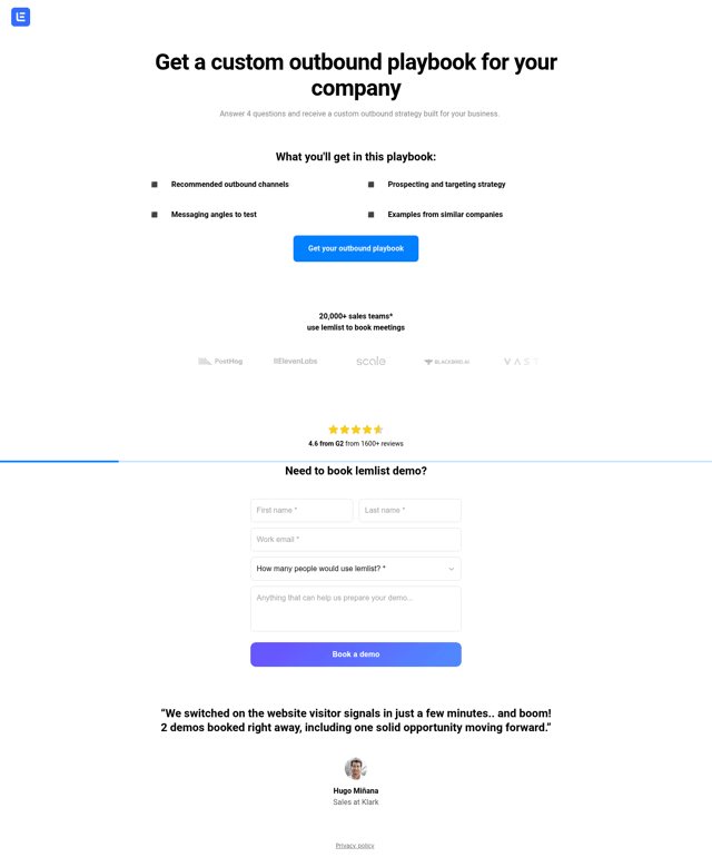 lemlist landing page