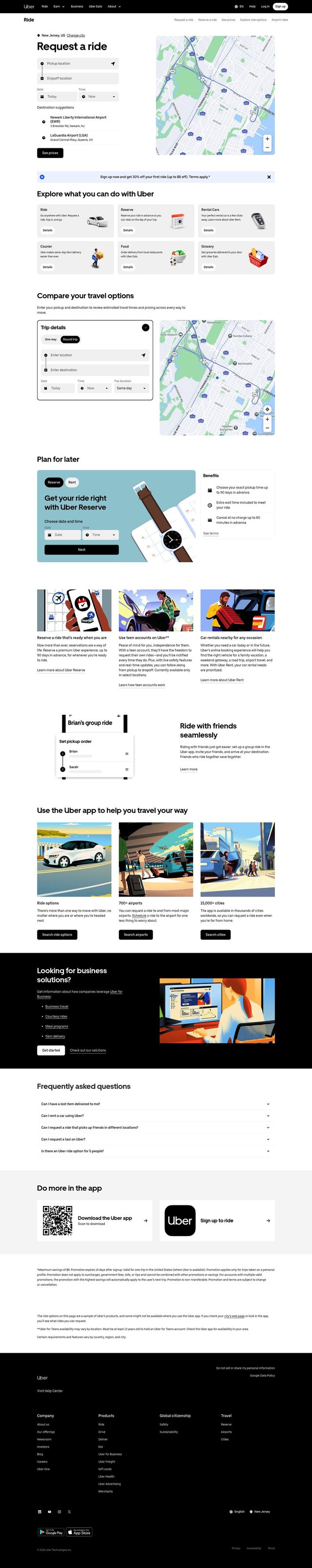 Uber landing page
