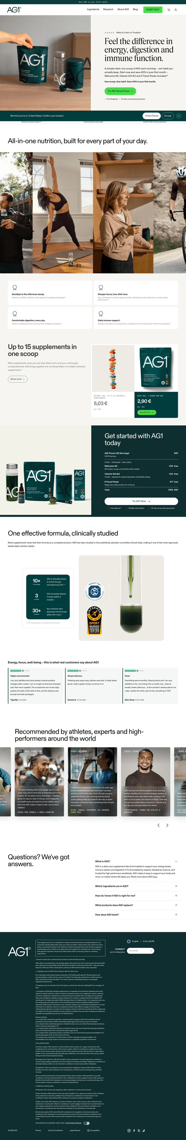 AG1 by Athletic Greens landing page