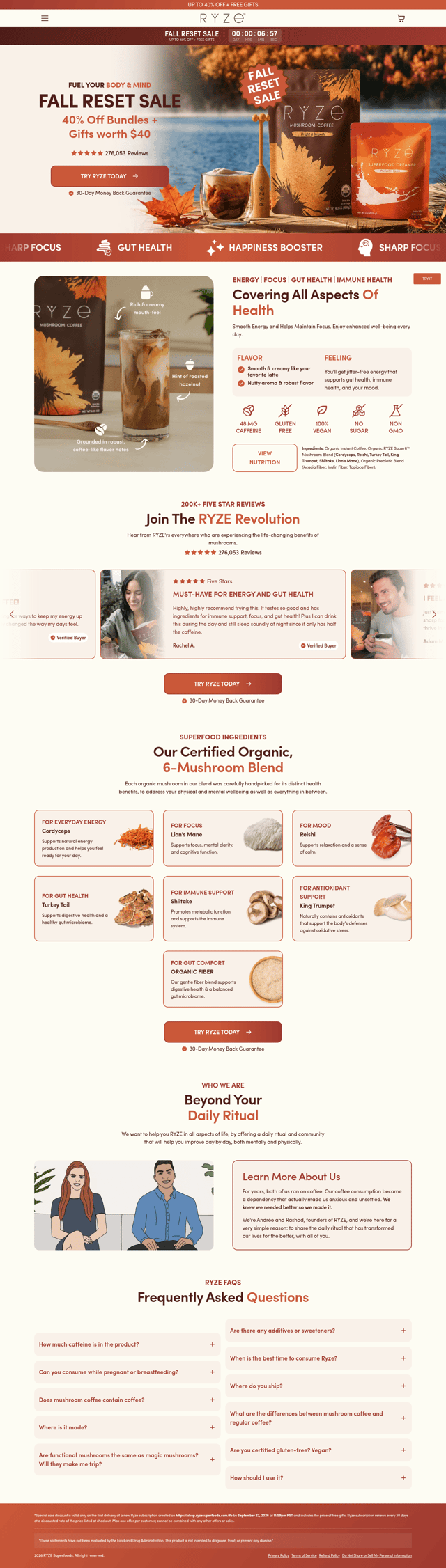 RYZE Superfoods landing page