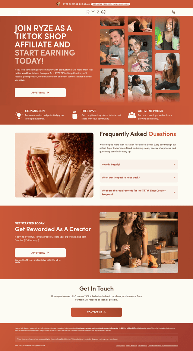 RYZE Superfoods landing page