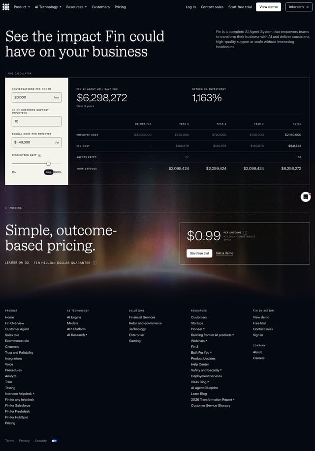 Intercom landing page