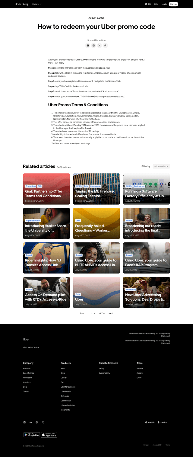 Uber landing page