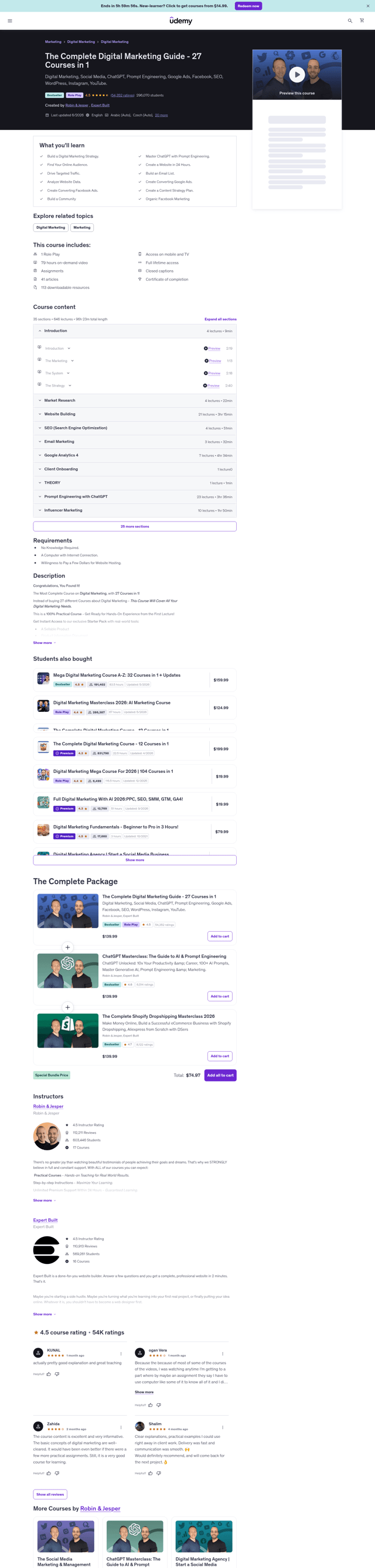 Udemy landing page