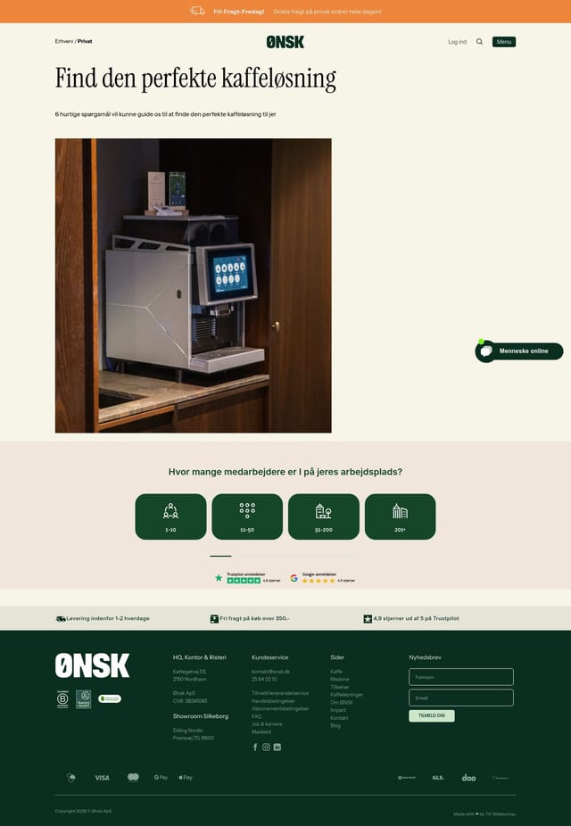 Ønsk landing page